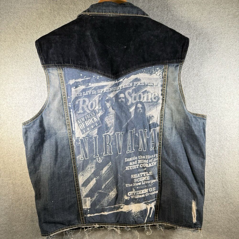 Rich Cotton Denim Nirvana Custom Corduroy Vest Patchwork Size 2XL XXL Distressed - Picture 3 of 12